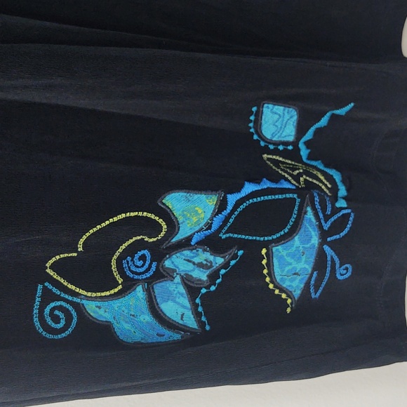 Chico's Travelers Pull On Pants Wide Leg Abstract Floral Embroidered 2 / L - Picture 4 of 9